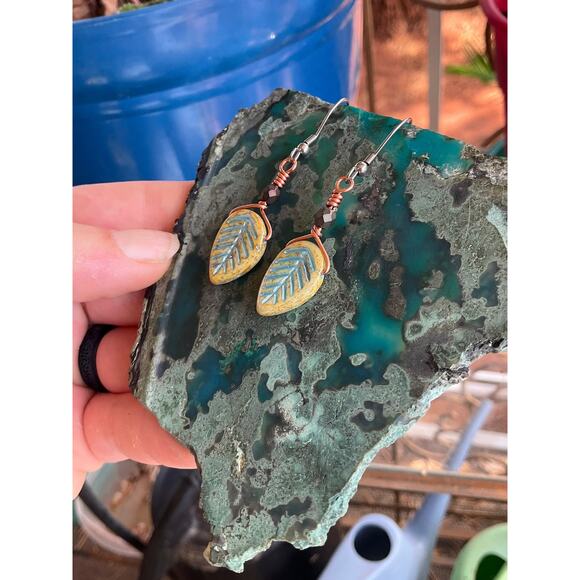 Elvin Czech Leaves, Wire Wrapped Earrings - Picture 6 of 11